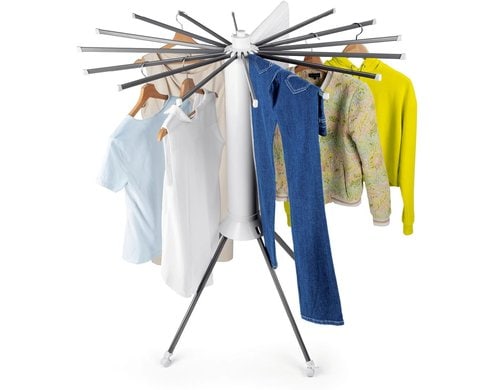 EASYmaxx Wäscheständer Arme Ausziehbar Fächerwäscheständer, 20Kg Wäsche, 8M Leine