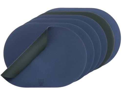 Björn Tischset oval, blau/grau 6 Stück, wendbar, recyceltes Leder