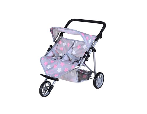 Zwillingspuppenwagen Duo star grey pink