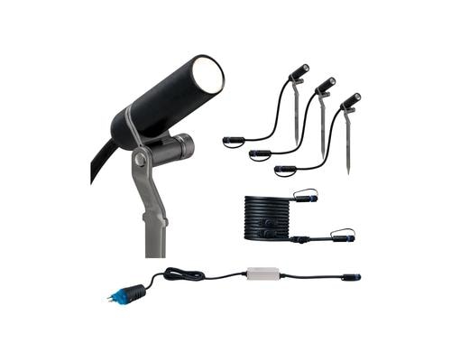 Paulmann Gartenspot 3X 2.5W 200lm 3000K IP65, Netzteil IP55, 45°, 24V, Schwarz
