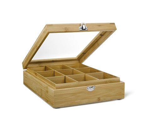 BREDEMEIJER Teebox Bambus 9 Fächer mit Fenster, 9 Fächer, Braun