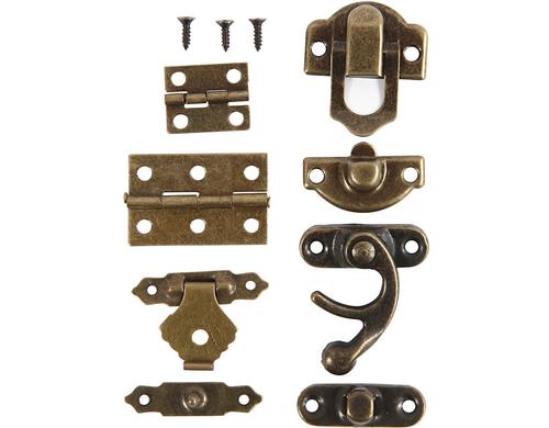 Creativ Company Beschläge Set Grösse: 16 x 19 - 21.5 x 31 mm, Antikgold