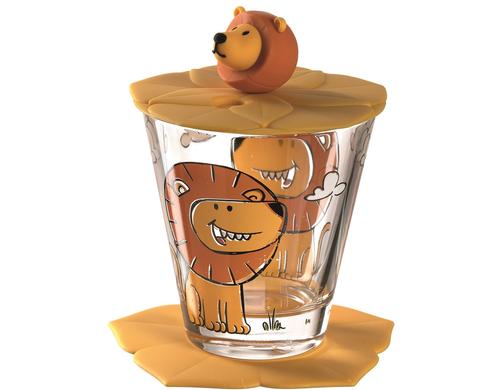 Leonardo Glas Bambini Set Löwe 3-teilig, D: 6cm, Glas/Silikon