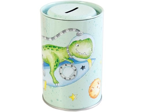 Grätz Spardose Dinosaurier Metall, 12.5x8.5 cm (HxD), Deckel aufmachen