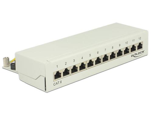 12-Port Desktop Patchpanel Cat.6, geschirmt grau, 12x RJ-45,  LSA