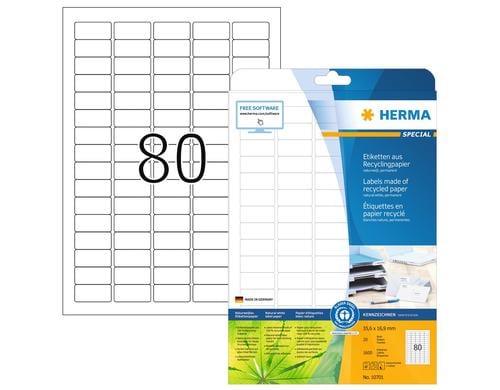 Herma Universaletiketten Recycling 1600 Etiketten, A4,  20 Blatt, 35,6x16mm