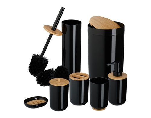 relaxdays Badezimmer Set 7-teilig, Schwarz
