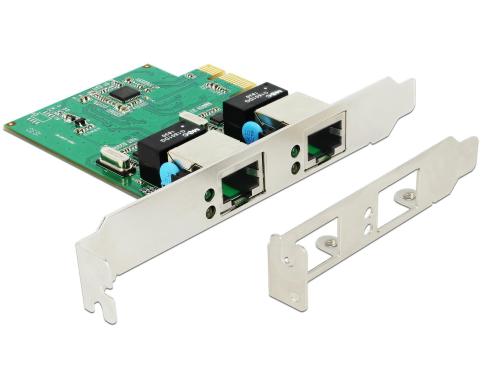 Delock PCI Express 2x RJ45, 1 Gbps Realtek RTL8111H, Low Profile Blende