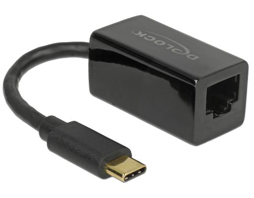 Delock USB3.1 Typ-C zu LAN Adapter 10/100/1000Mbps Gigabit, schwarz, Kompakt