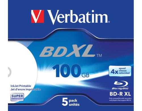 Verbatim BD-R 4x Single Layer 100GB 5-Pck. Blu-ray Super Hard Coat, printable,Jewel C.
