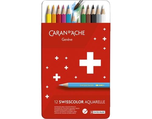Caran dAche Farbstifte Swisscolor 12 Stk Wasservermalbar, Metallschachtel, FSC